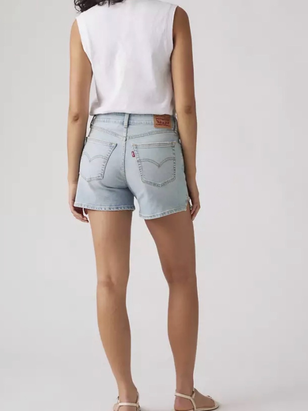 Levi's Light Blue Denim Shorts with Brown Leather Patch